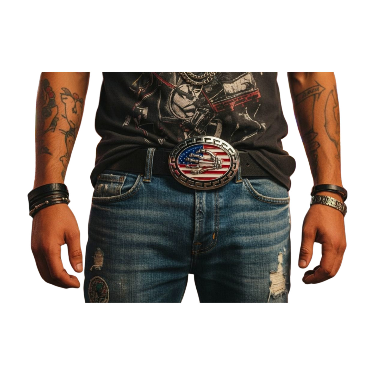 Men Women Silver Metal Belt Buckle Skull Skeleton Fingers Bones Hand USA Flag