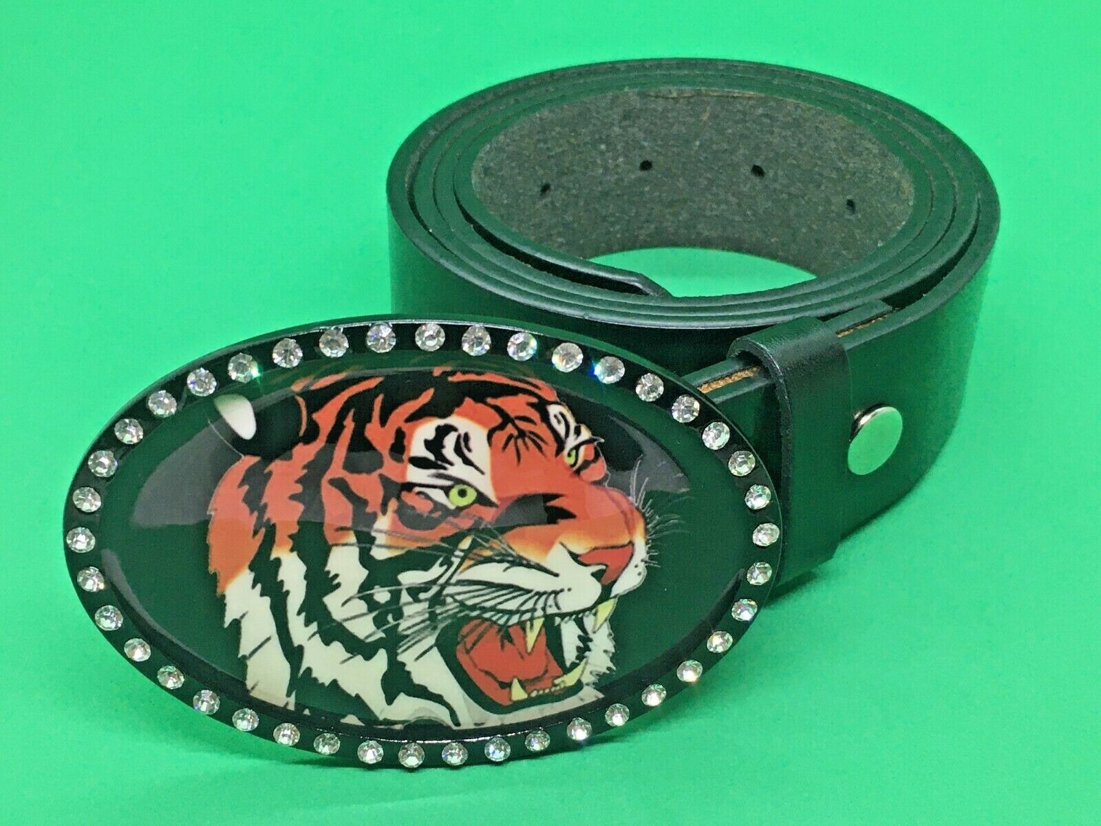 Belt Buckle Tiger Fits 40mm Belt Tiger King Bling Black Biker Western Cowboy