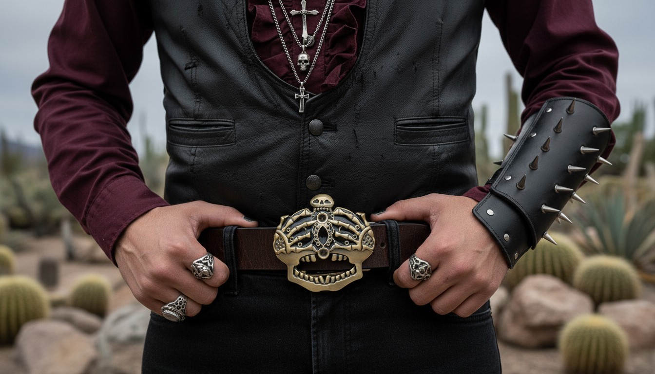 Men Women Dark Gold Belt Buckle Skull Skeleton Bones Pirate King Crown Halloween
