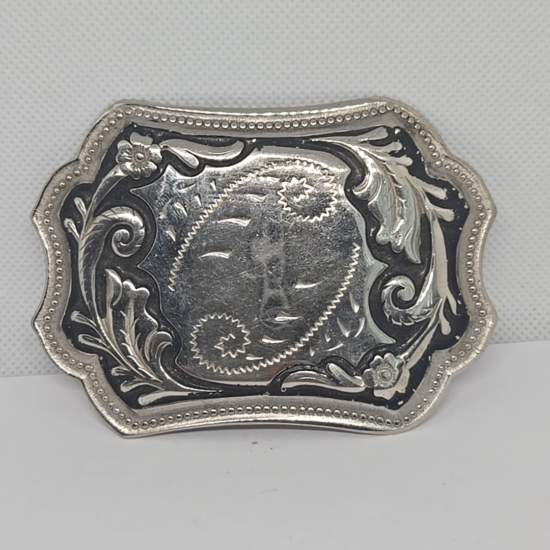 Unisex Silver Look Floral Design Belt Buckle