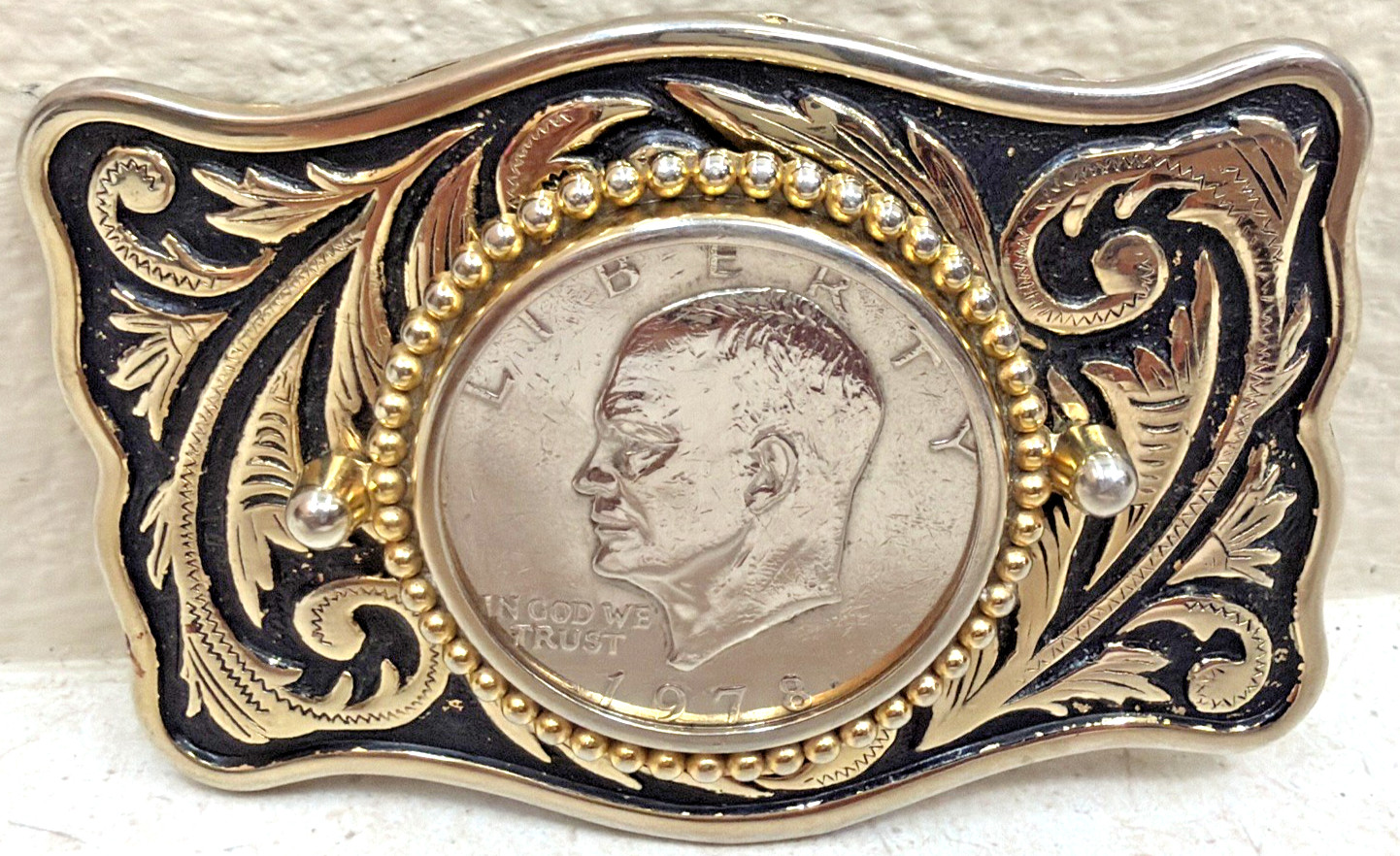 VTG 1978 Bicentennial Eisenhower Dollar Coin Philadelphia Mint Belt Buckle