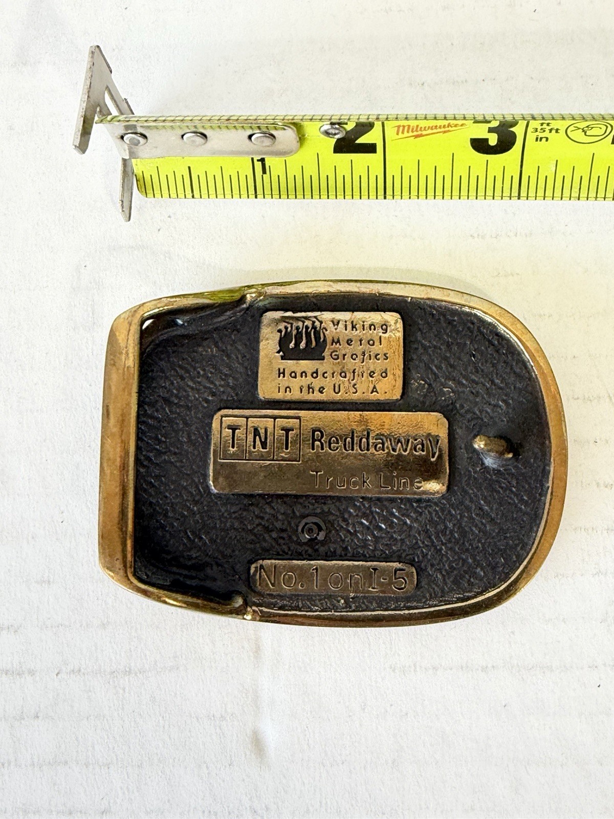 Vintage Belt Buckle Brass, TNT, Reddaway Truck Line, Trucking, Semi Safety Award