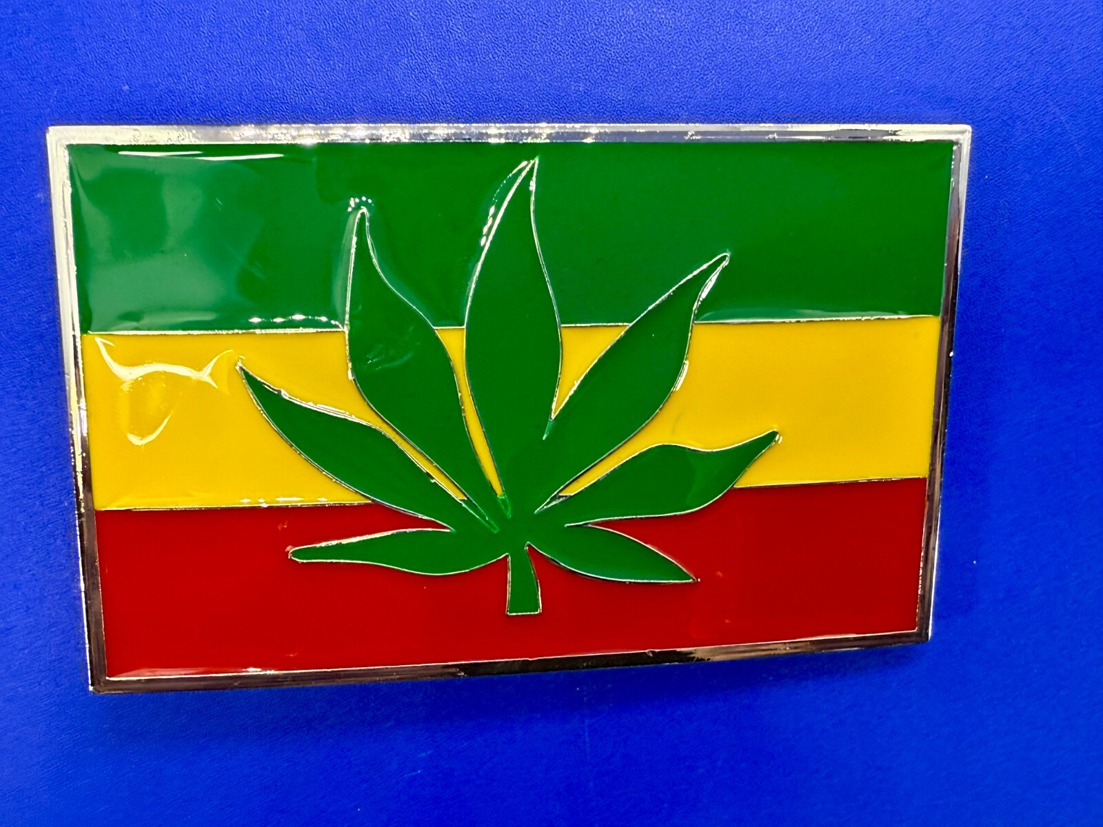 Rastafarian Flag Marijuana Cannabis Pot Leaf Weed Enameled Belt Buckle