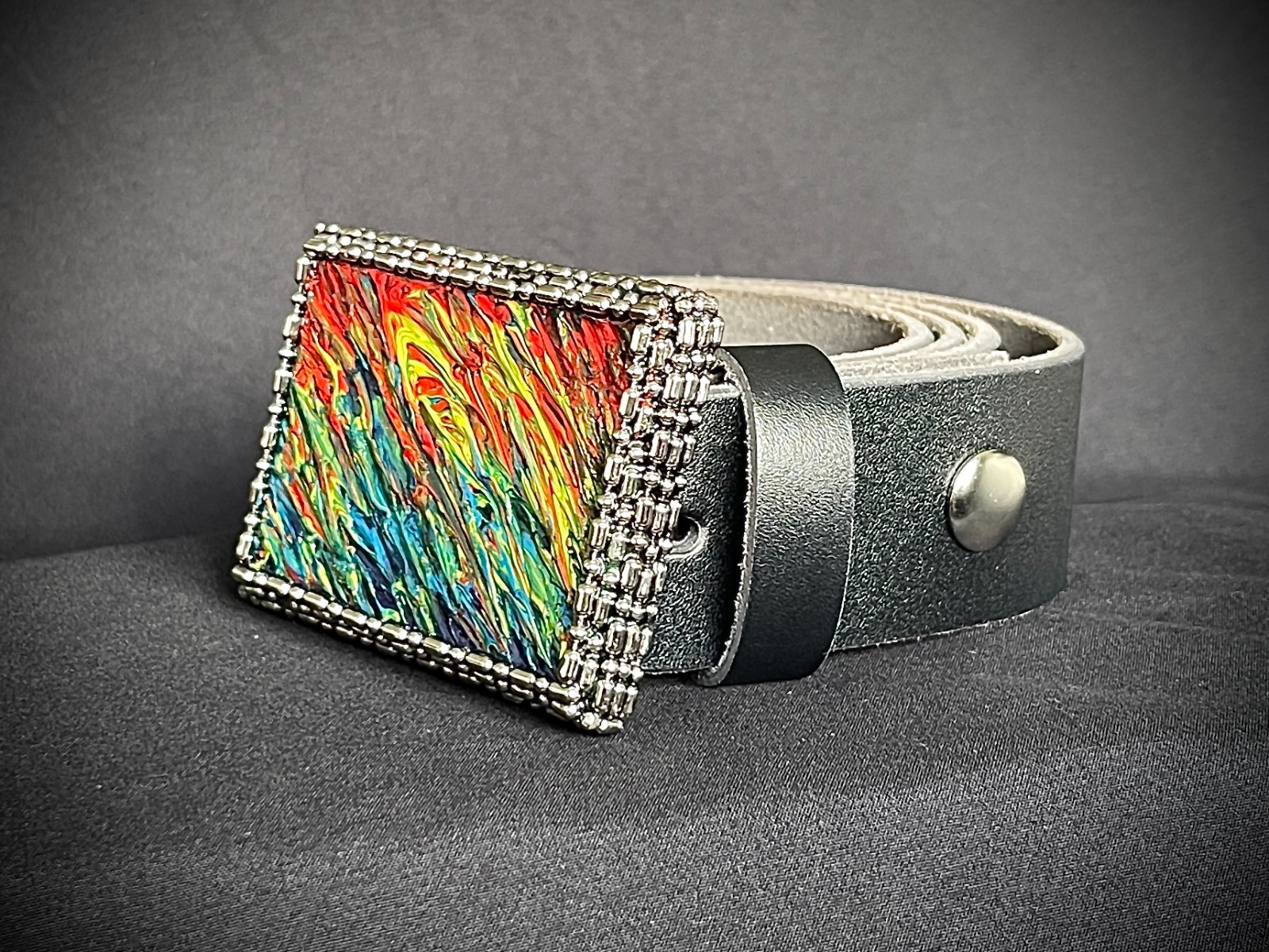 Hand Painted Pride Art Belt Buckle Abstract Expressionism OOAK Darren McNeese