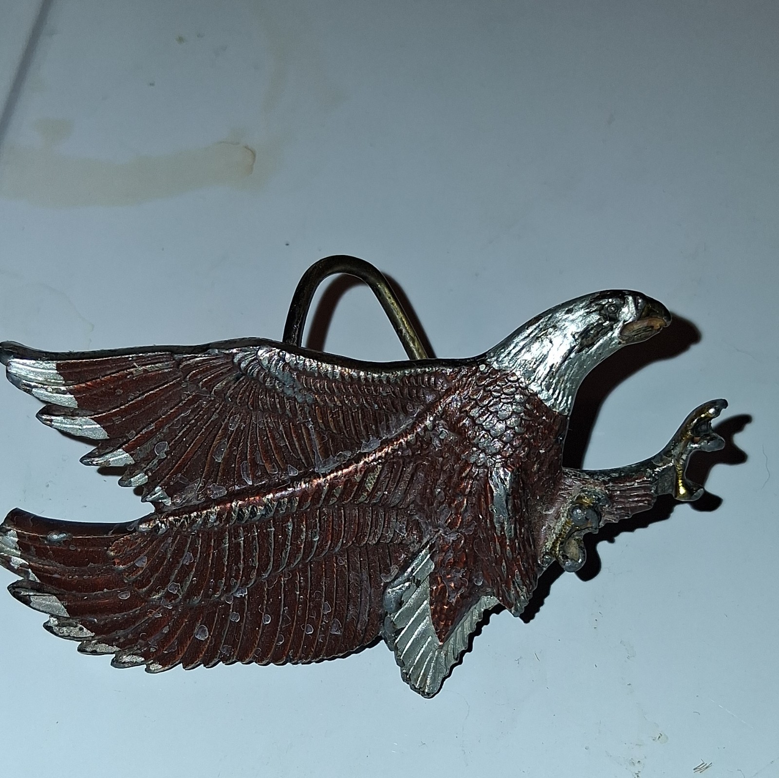 Vintage Eagle Bird Metal Clip Belt Buckle Silver/Brown USA Marked H506 1.5&Prime;