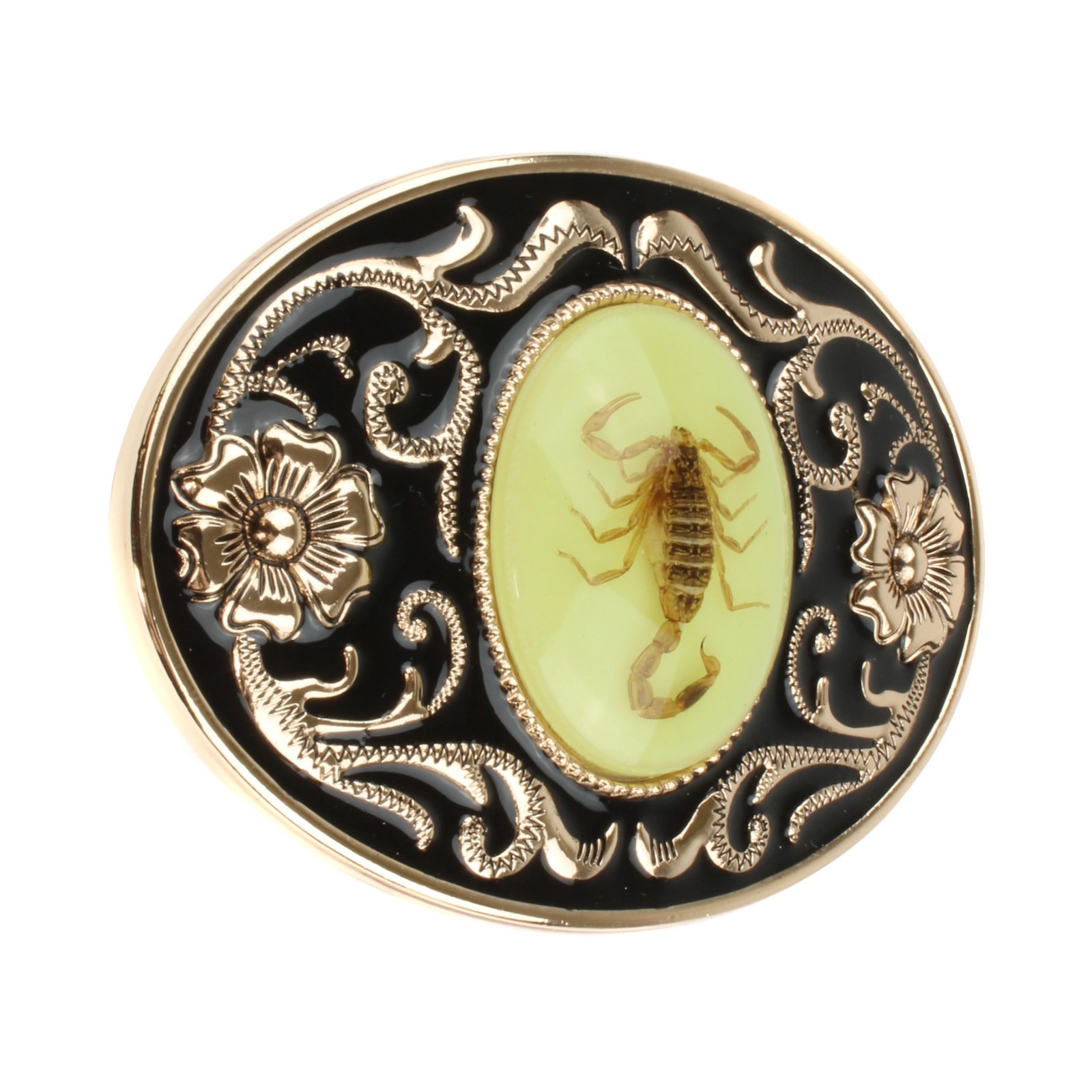 Glow In The Dark Real Scorpion Oval Western Belt Buckle Floral Copper Finish
