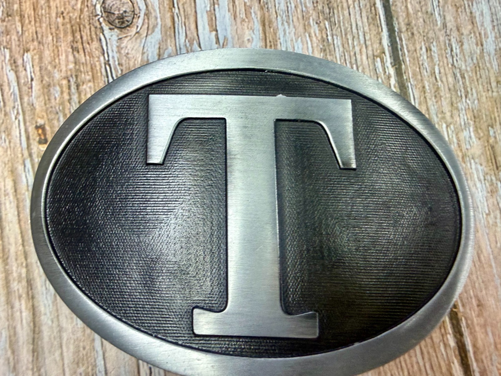 Initial Block Letter T Montana Silversmiths RARE Grey & Black Color Belt Buckle