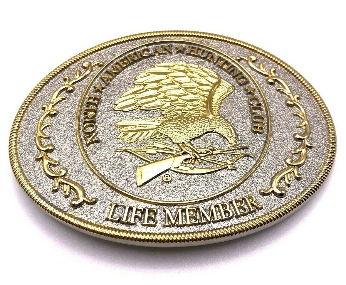 WESTERN BELT BUCKLE HNL NORTH AMERICAN HUNTING CLUB LIFE MEMBER GOLD METAL EAGLE