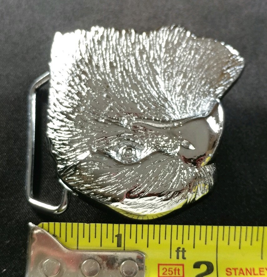 EAGLE HEAD RAPTOR SHAPED CHROME PLATED SOLID BRASS BELT BUCKLE BARON 1978 NEW