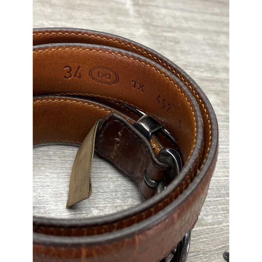 Trafalgar Kango Calf Belt Mens 34 Brown Leather Handmade USA Dress Buckle