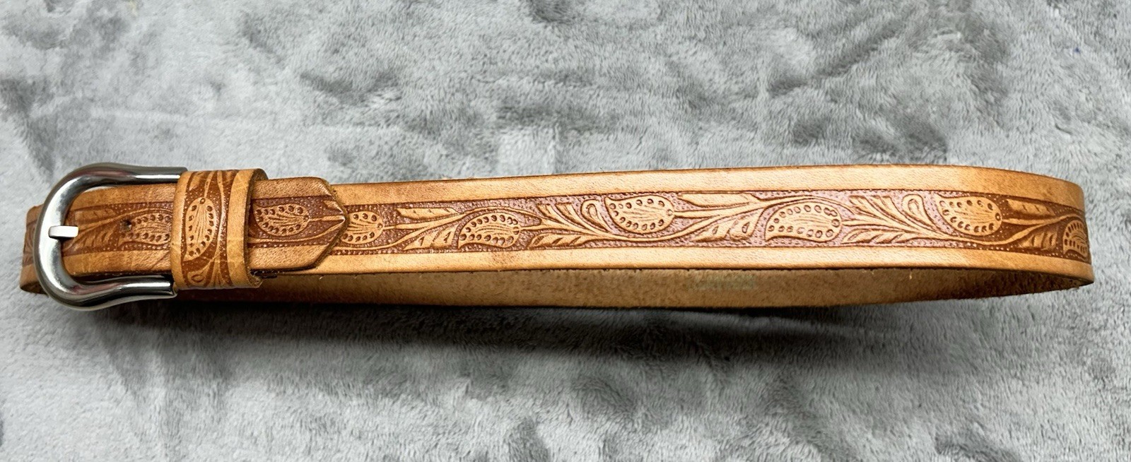 Vintage Inspired Tooled Leather Belt Silver Buckle Fits 24–28 Western Cowboy