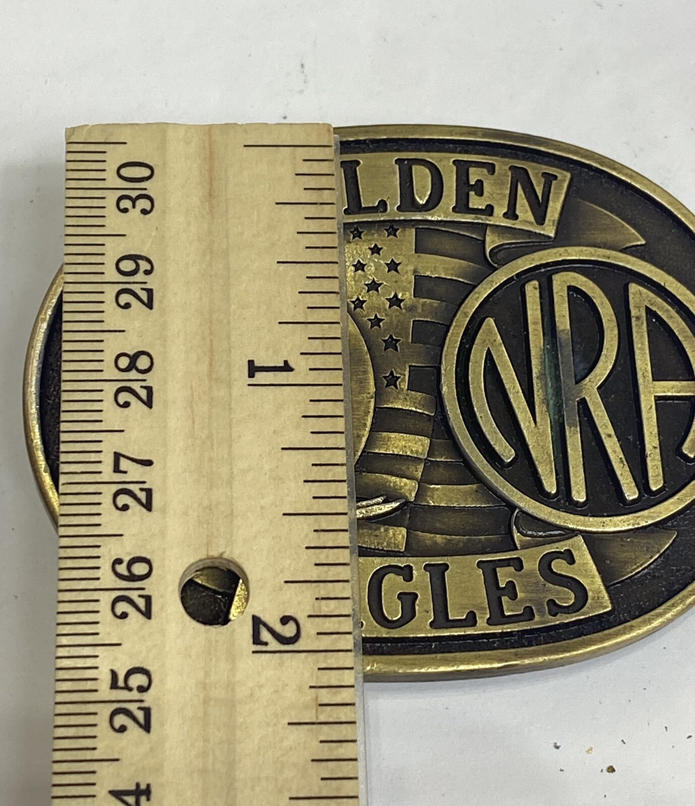 Vintage NRA GOLDEN EAGLES Belt Buckle Brass American Flag With Original Box