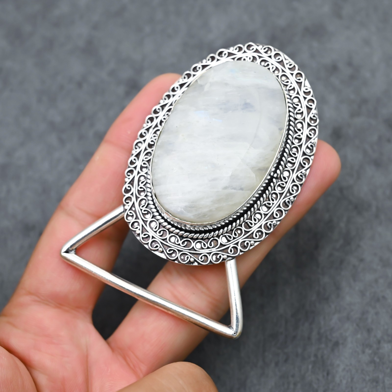Handcrafted 925 Sterling Silver Natural Rainbow Moonstone Belt Buckle