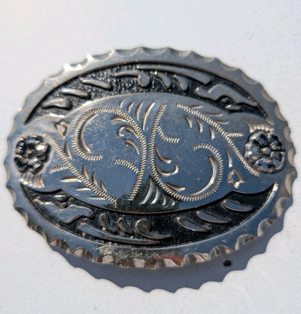 Vintage Belt Buckle Made in USA Black & Silver Western Style 3- 1/2&Prime; X 2- 3/4&Prime;