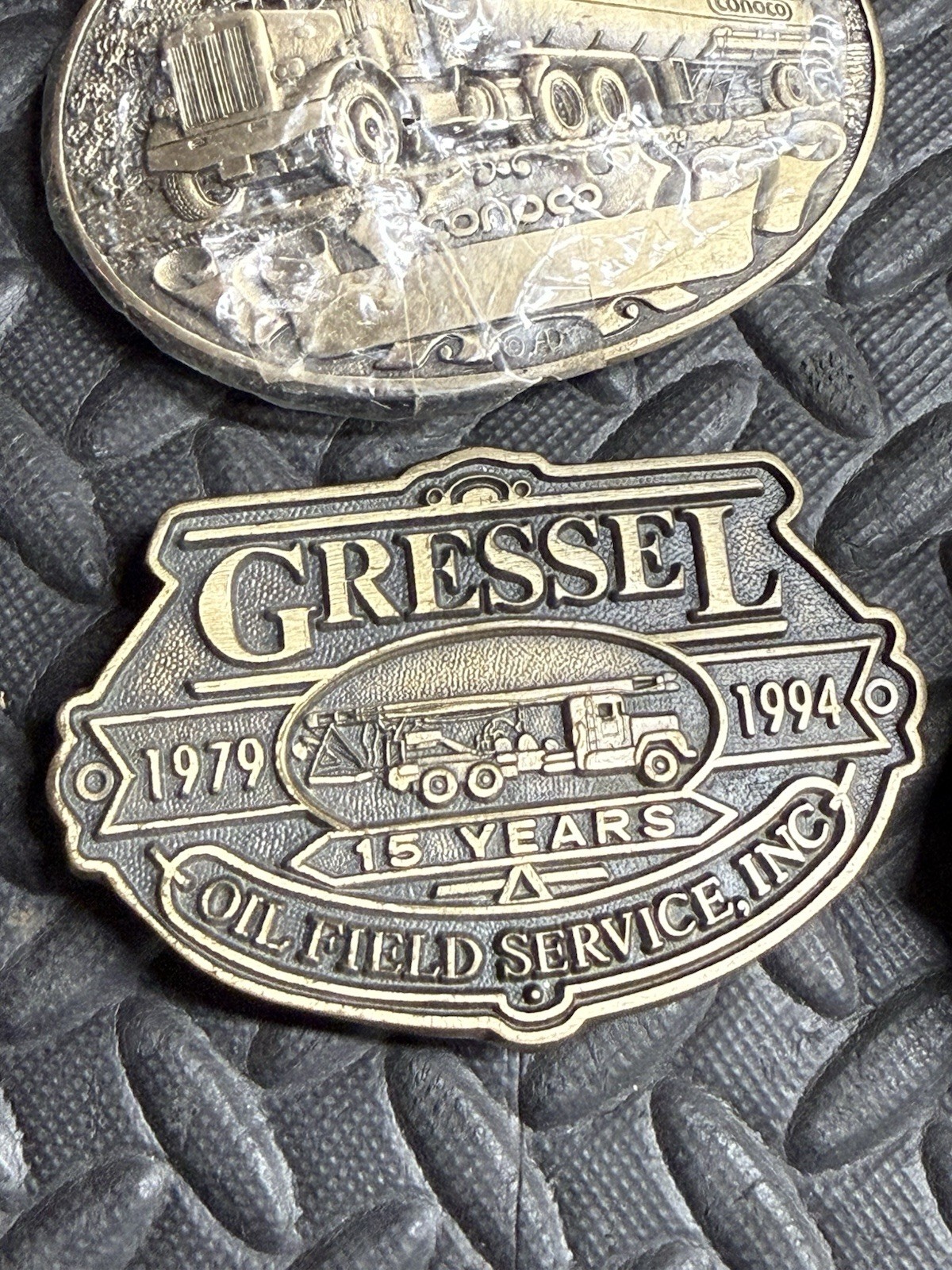 Lot: 1983 American Oil Field Belt Buckle, Conoco Tanker & 2 More Vtg. Oil & Gas!