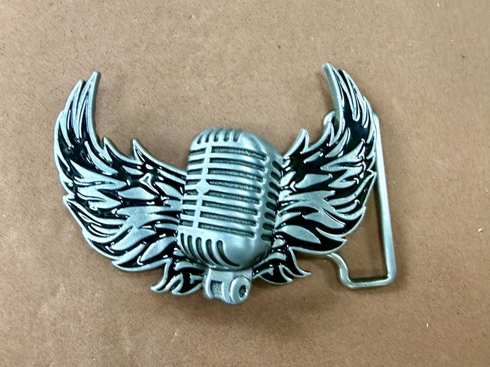 Classic Microphone Flying Wings Classic Rock Music Musician Cutout Belt Buckle
