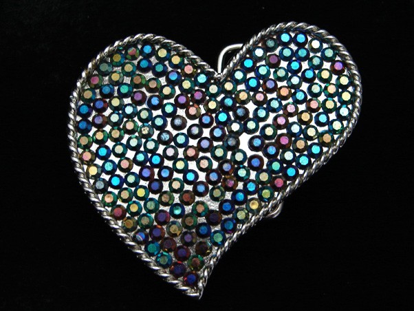 PL31112 VERY COOL **HEART SHAPED MULTI-COLOR CRYSTALS** FASHION BELT BUCKLE