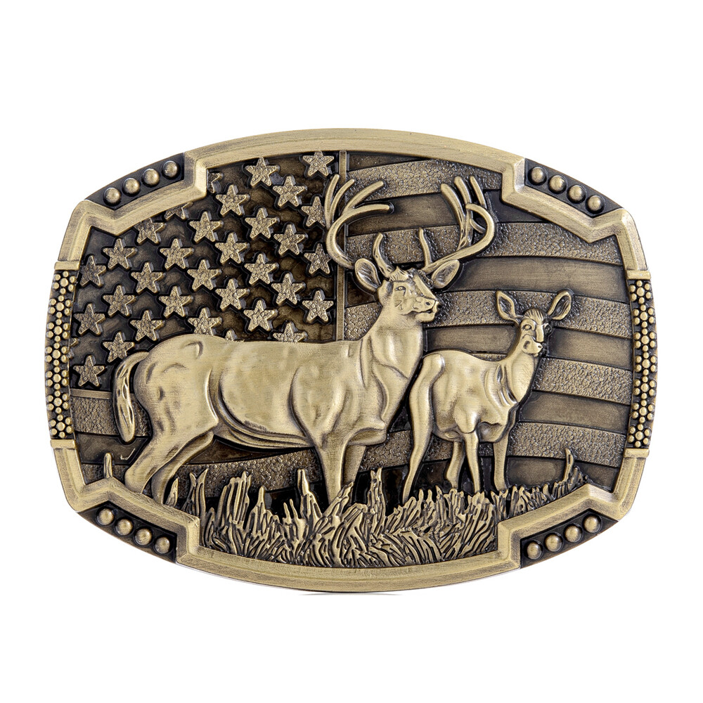 Animal Deer Belt Buckle Western Cowboy Native American Motorcyclist (DER-08-G-B)