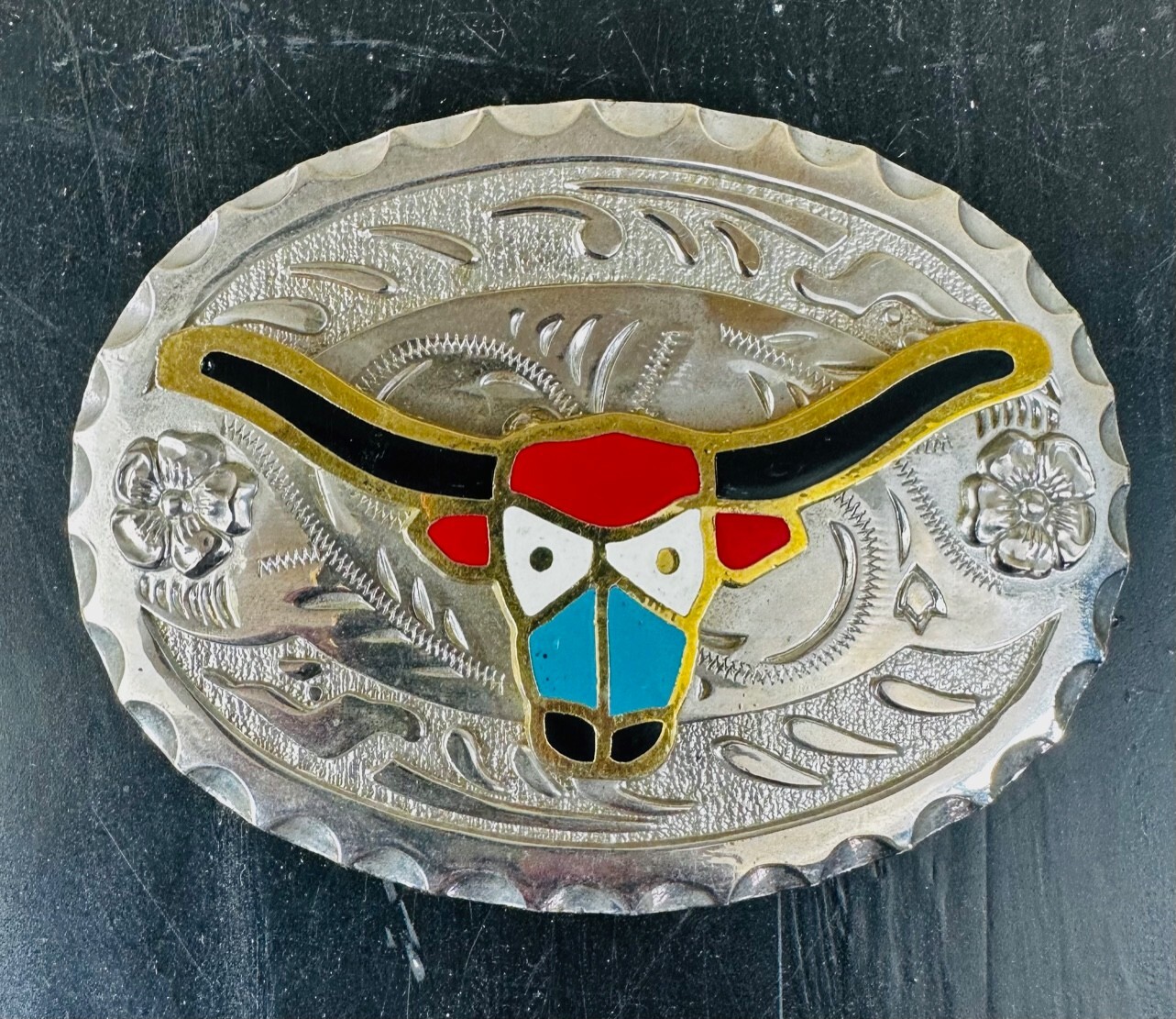 Silver Toned Longhorn Steer Cattle Belt Buckle Cowboy Cowgirl Vintage Western