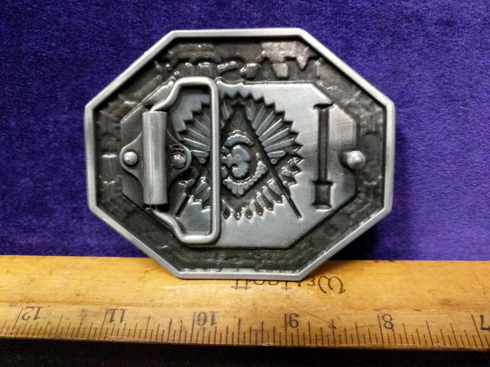 Great/Fun/Fashionable Belt Buckle Masonic Free Mason Beautiful Blue Enamel Vault