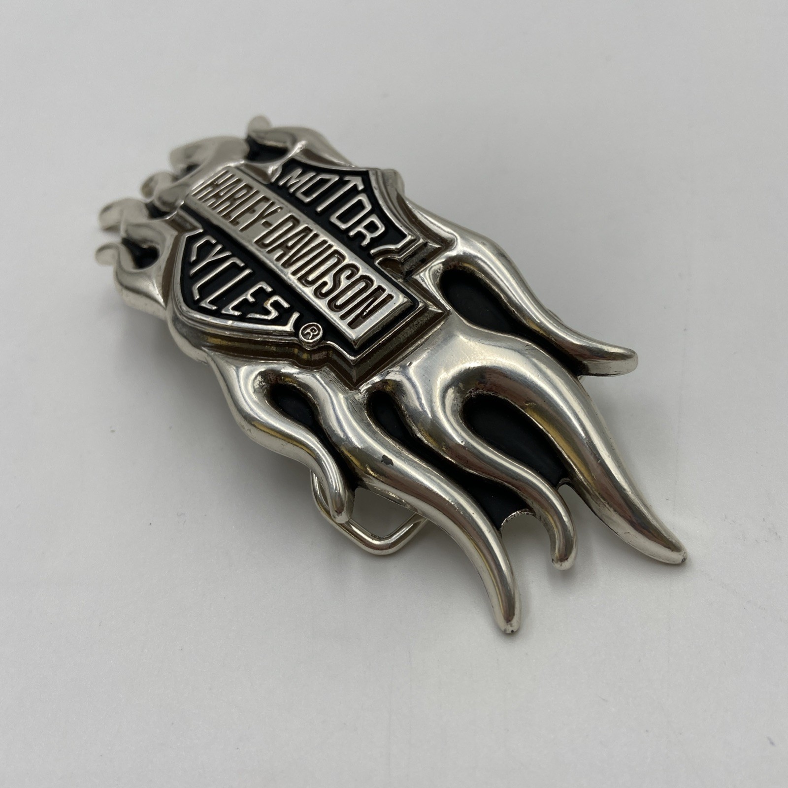 Vintage Y2K Belt Buckle HARLEY DAVIDSON Motorcycle Flames Chrome Metal Western