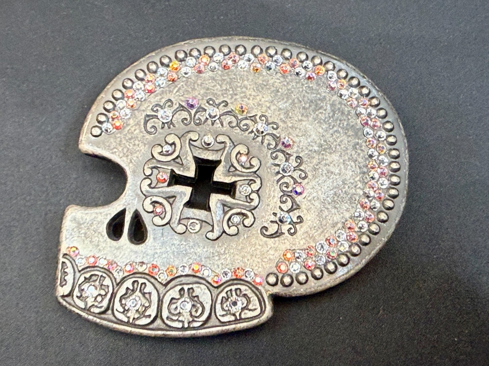 Skull Heads Cross with Rhinestone Accents Gothic Punk Biker ENMON Belt Buckle