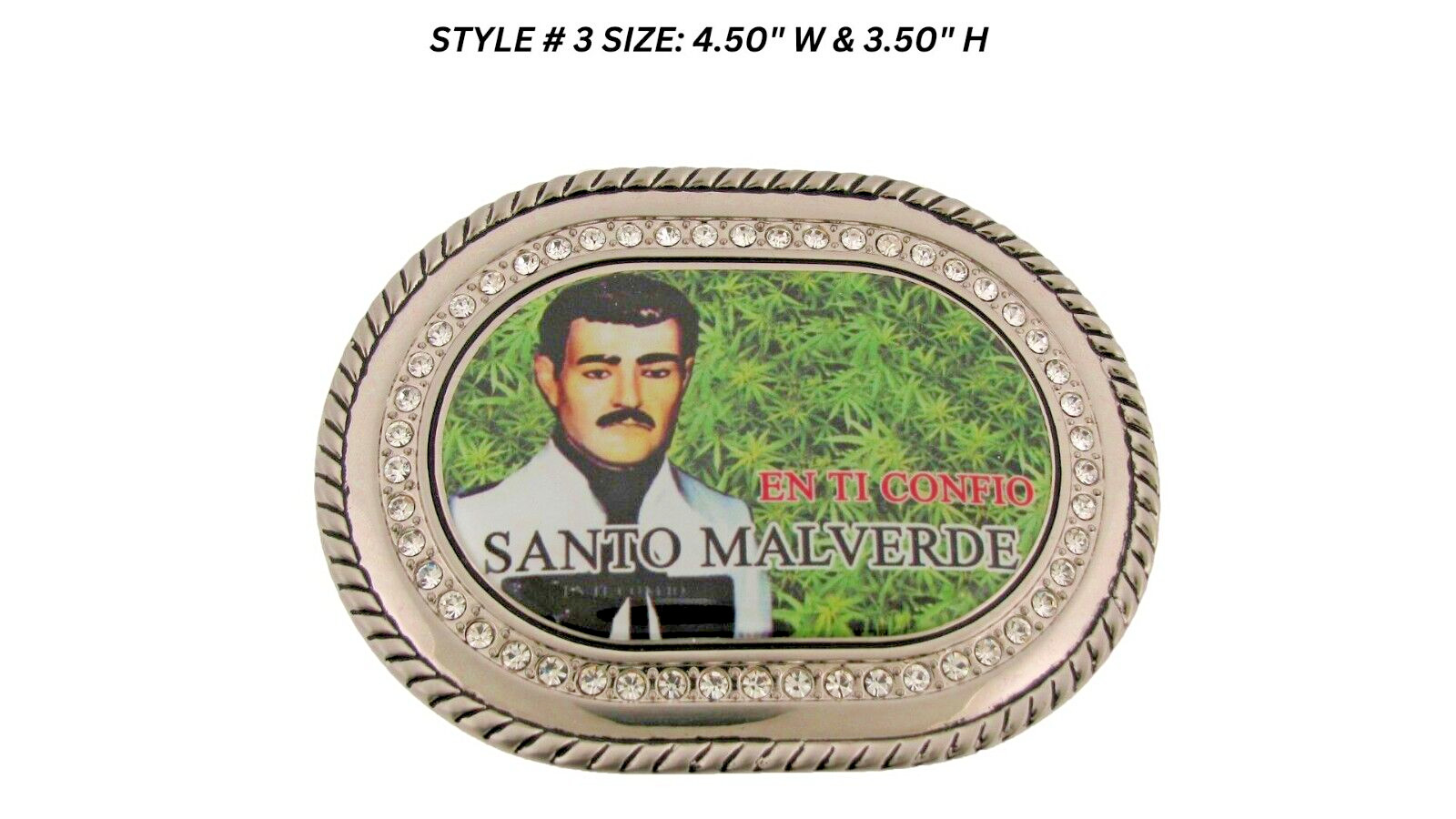 Jesus Malverde Belt Buckle Silver Metal New Men Women Marijuana Leaf Western
