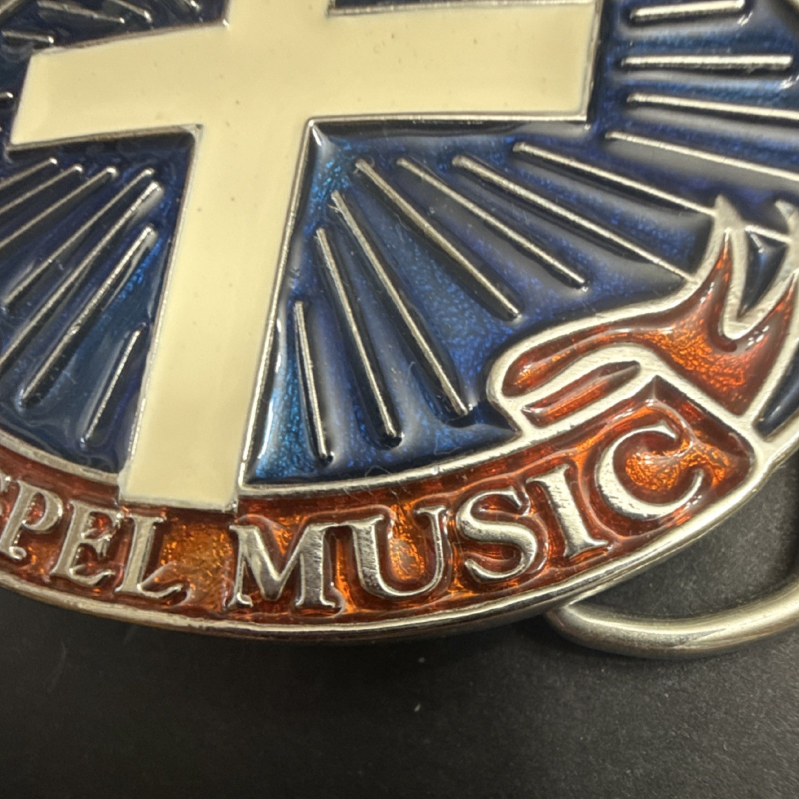 Gospel Music Cross Blue Orange Metal Belt Buckle 2451