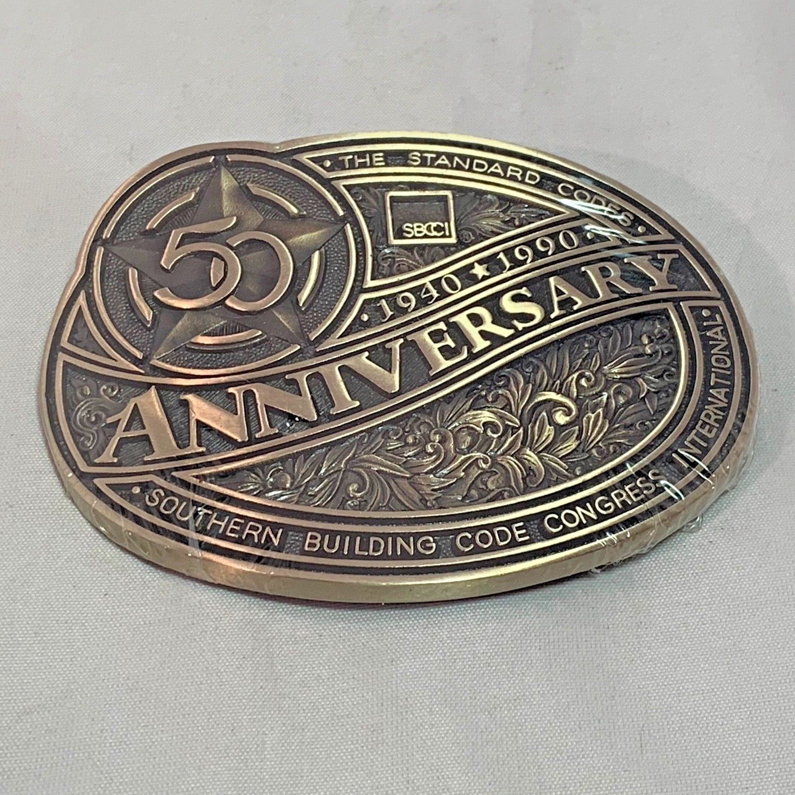 Southern Building Code Congress Intl 50th Anniv Belt Buckle 3 1/2&Prime; x 2 3/4&Prime; B2