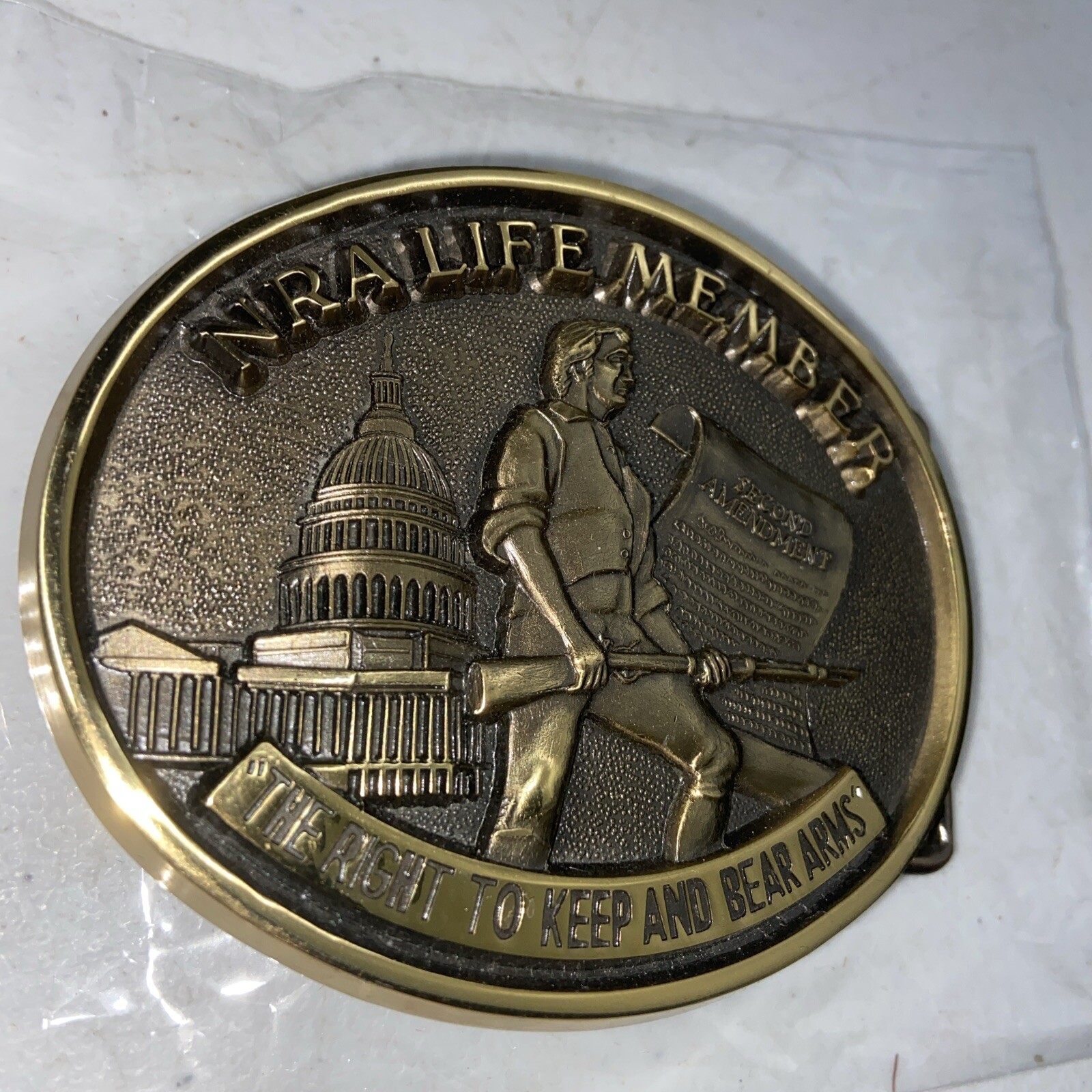 NRA Life Member Right To Bear Arms Belt Buckle Solid Brass Jadco Hunting Guns