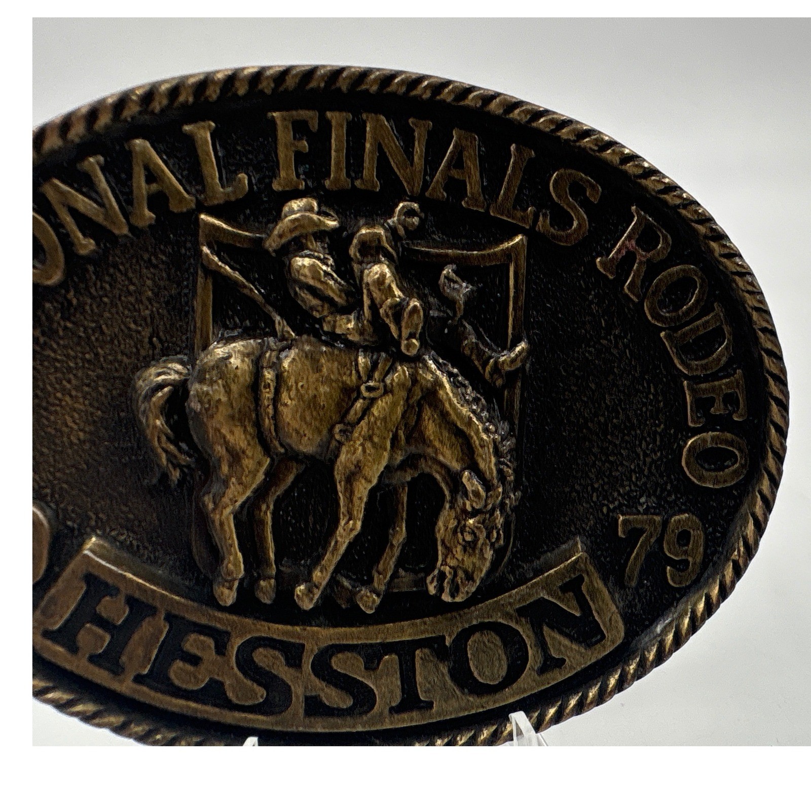 Hesston National Finals Rodeo Belt Buckle 1979 Cowboy Siskiyou Brass Tone