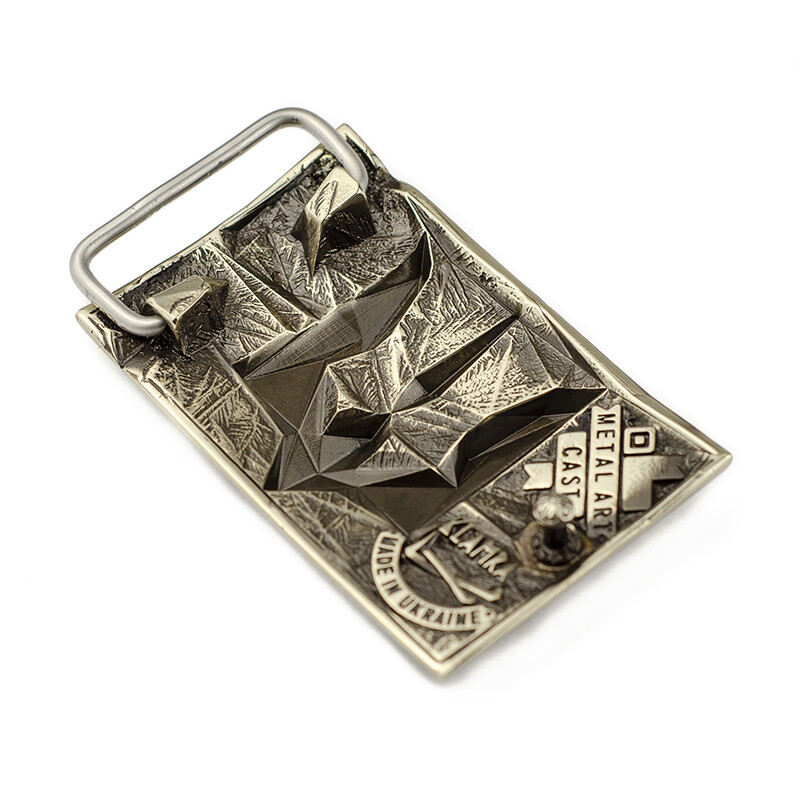 German silver belt buckle « Ice and fire », Ukrainian trident low poly geometric