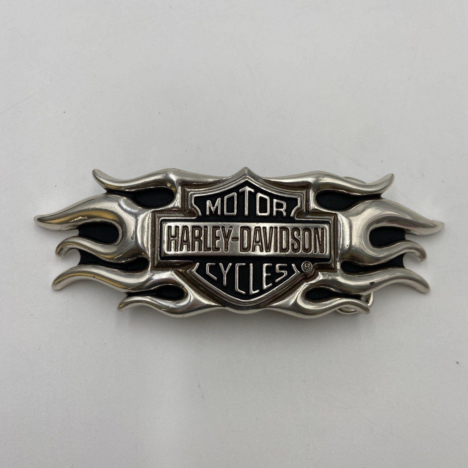 Vintage Y2K Belt Buckle HARLEY DAVIDSON Motorcycle Flames Chrome Metal Western