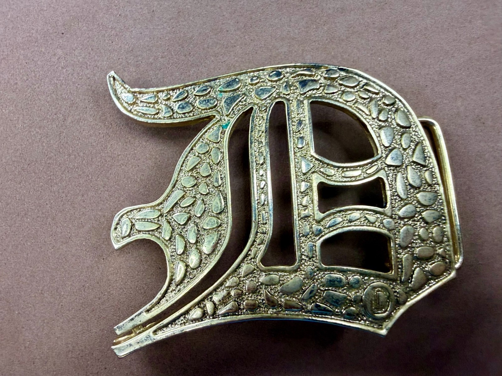 Initial Letter D Calligraphy Style Cutout Large Gold Color Belt Buckle