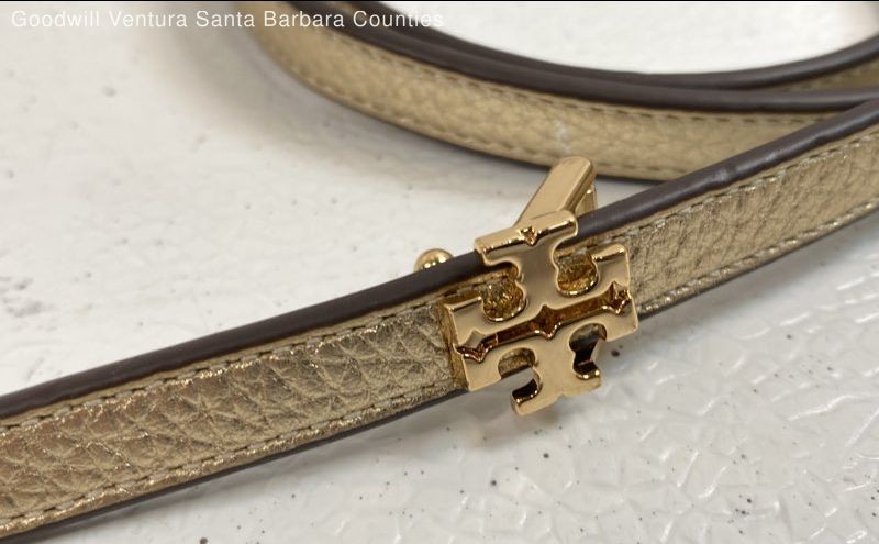 Tory Burch Reversible Logo Skinny Belt In Gold And Silver