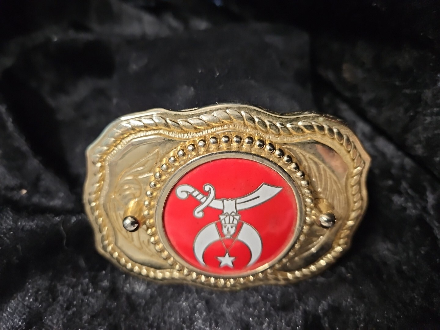 SHRINER Vintage GoldTone Red/White Star Sword Belt Buckle