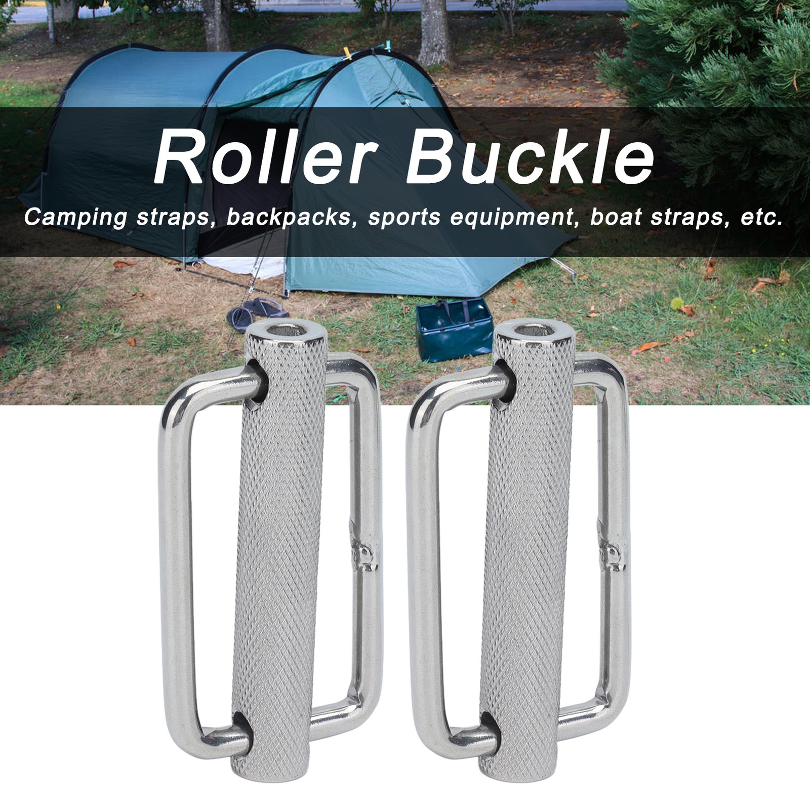 2Pcs Slide Buckle 316 Stainless Steel Rectangle Adjustable Knurled Roller Be CHU