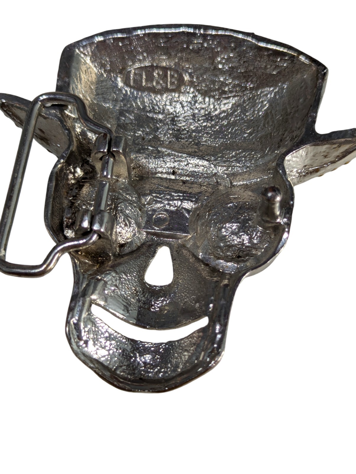 « FL&B » Scull Top Hat Belt Buckle Sliver Red Rhinestone