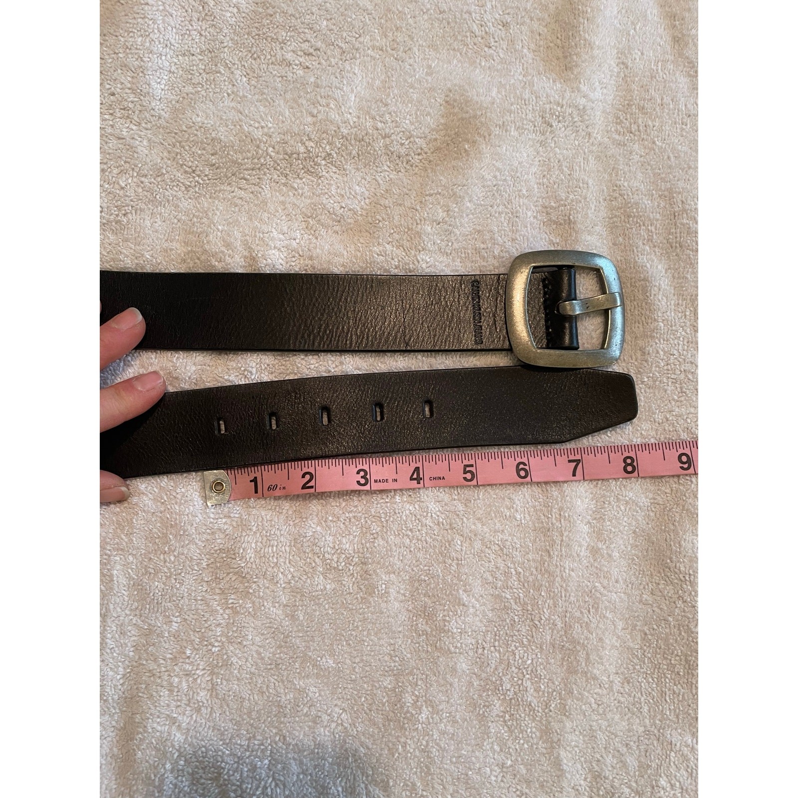 Calvin Klein Black Smooth Genuine Leather Silver Buckle Belt Size Medium unisex