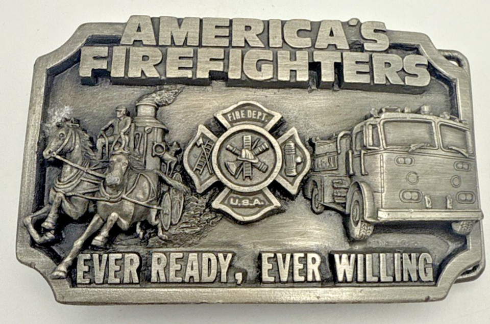 VTG Belt Buckle Americas Firefighters Ever Ready Ever Willing 1983 Siskiyou 3.75