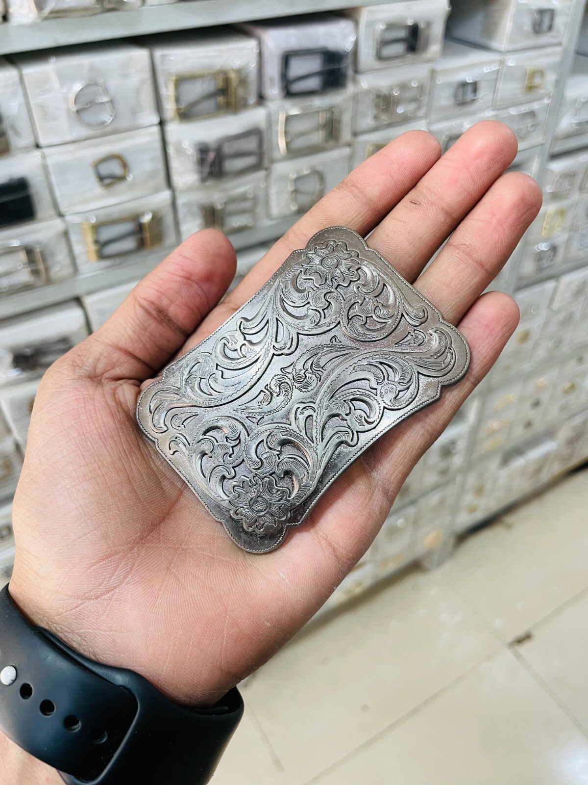 Western Designer Buckle In Silver Antique Color Plate Buckle Unisex Handmade 1.5