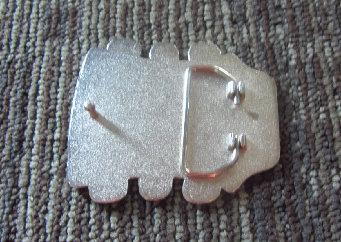 Vintage Black White Enamel Type Inlay Guitar Head Belt Buckle 3 1/2&Prime; X 3&Prime; VGUC
