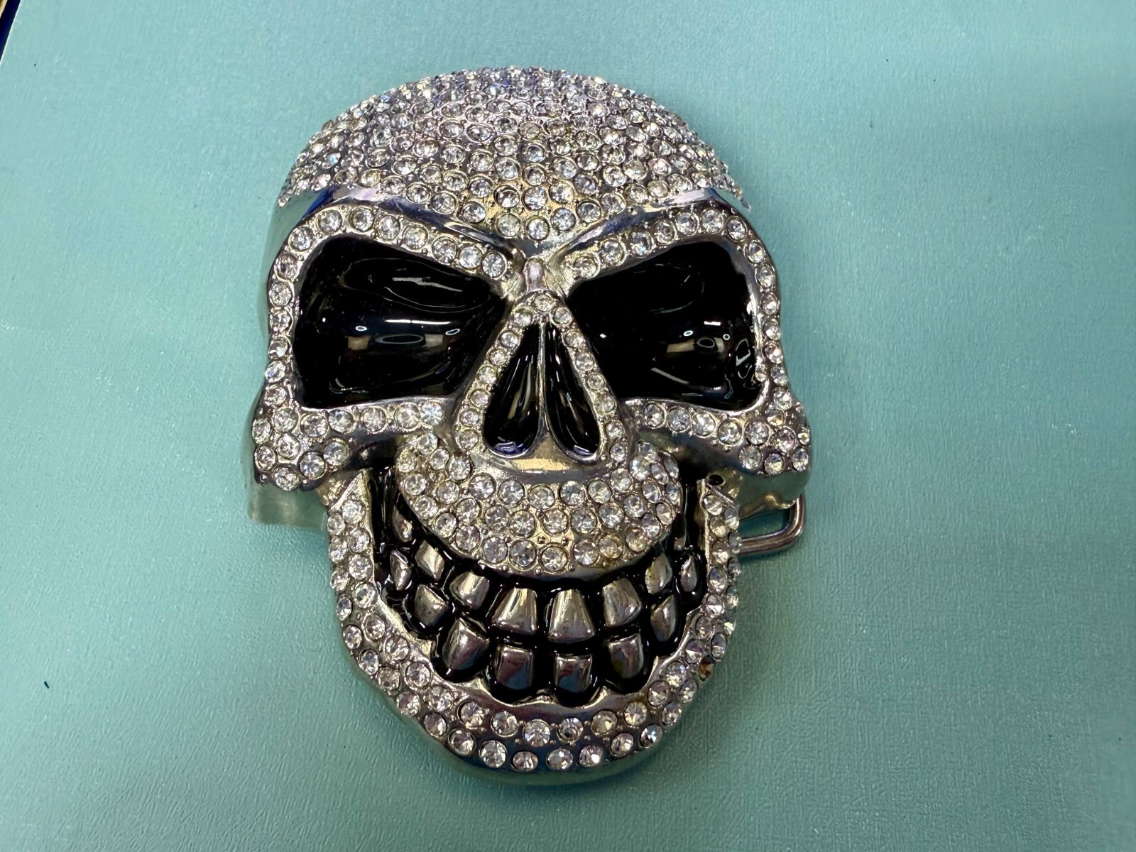 Cool Smiley Skull Head Clear Bling Rhinestones Halloween Gothic Punk Belt Buckle