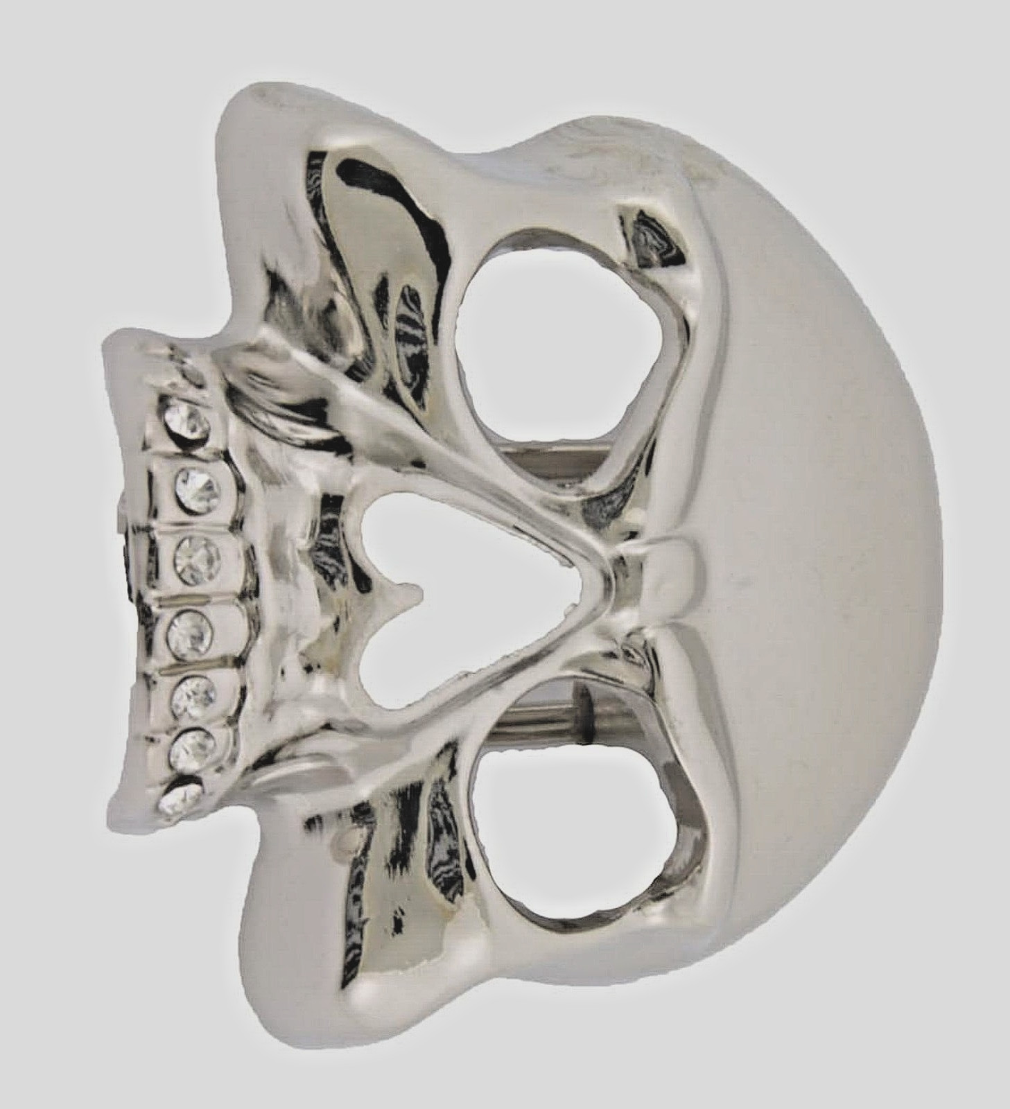 Skull Belt Buckle Men Silver Metal Skeleton Rhinestones Halloween Costume Pirate