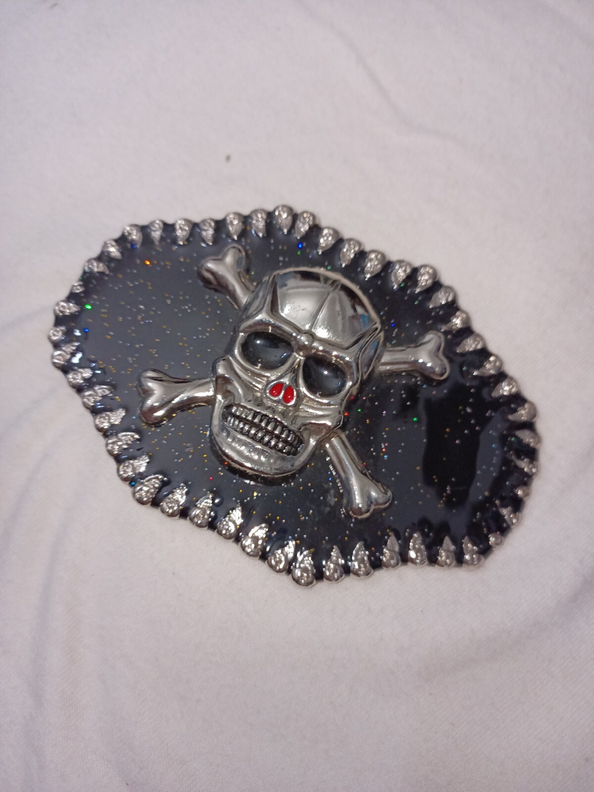Large Skull And Bones Belt Buckle Silver Chrome Black