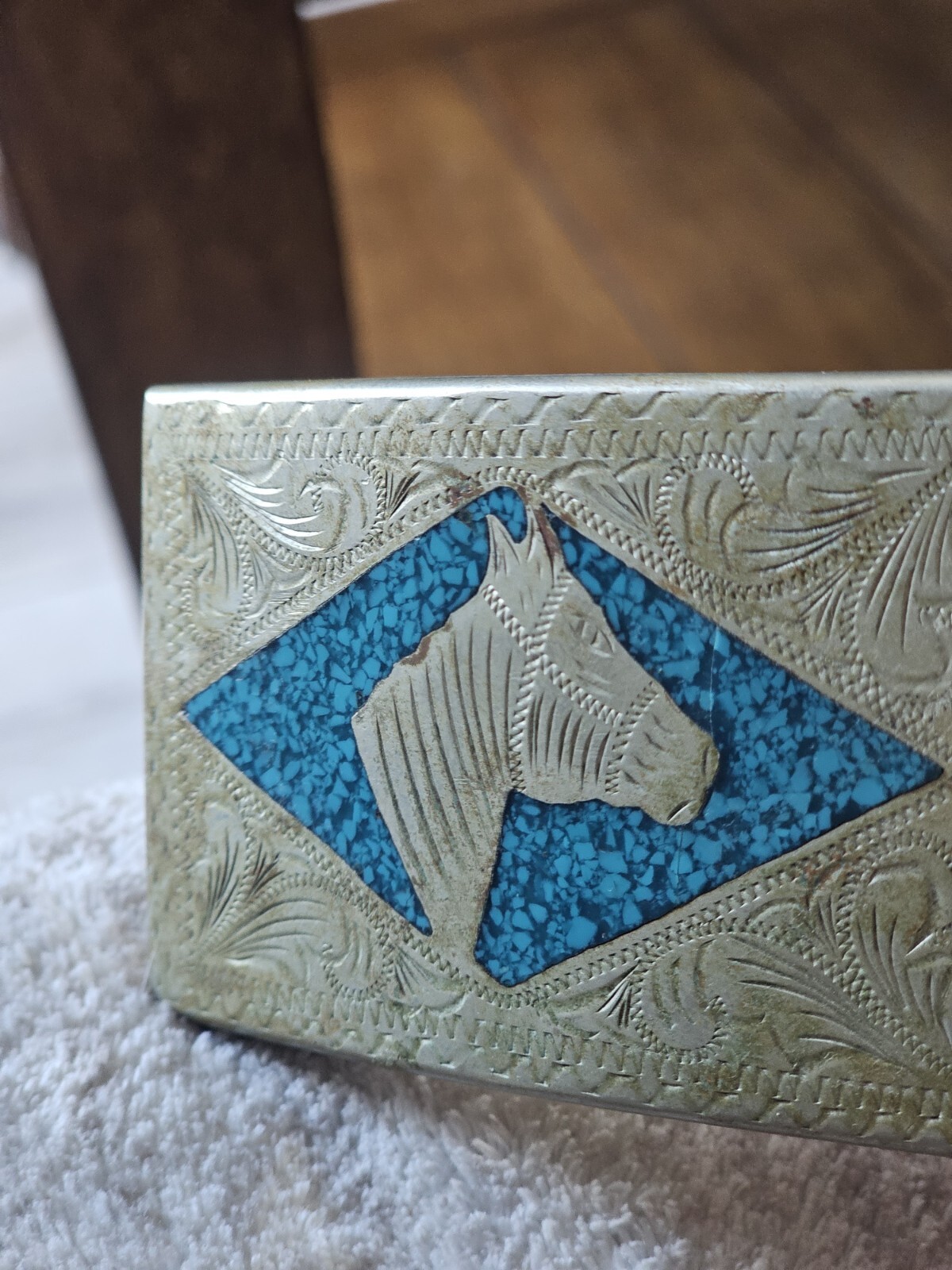 Southwestern Alpaca Mexico Native Boho Inlay Turquoise Horse Belt Buckle Navajo