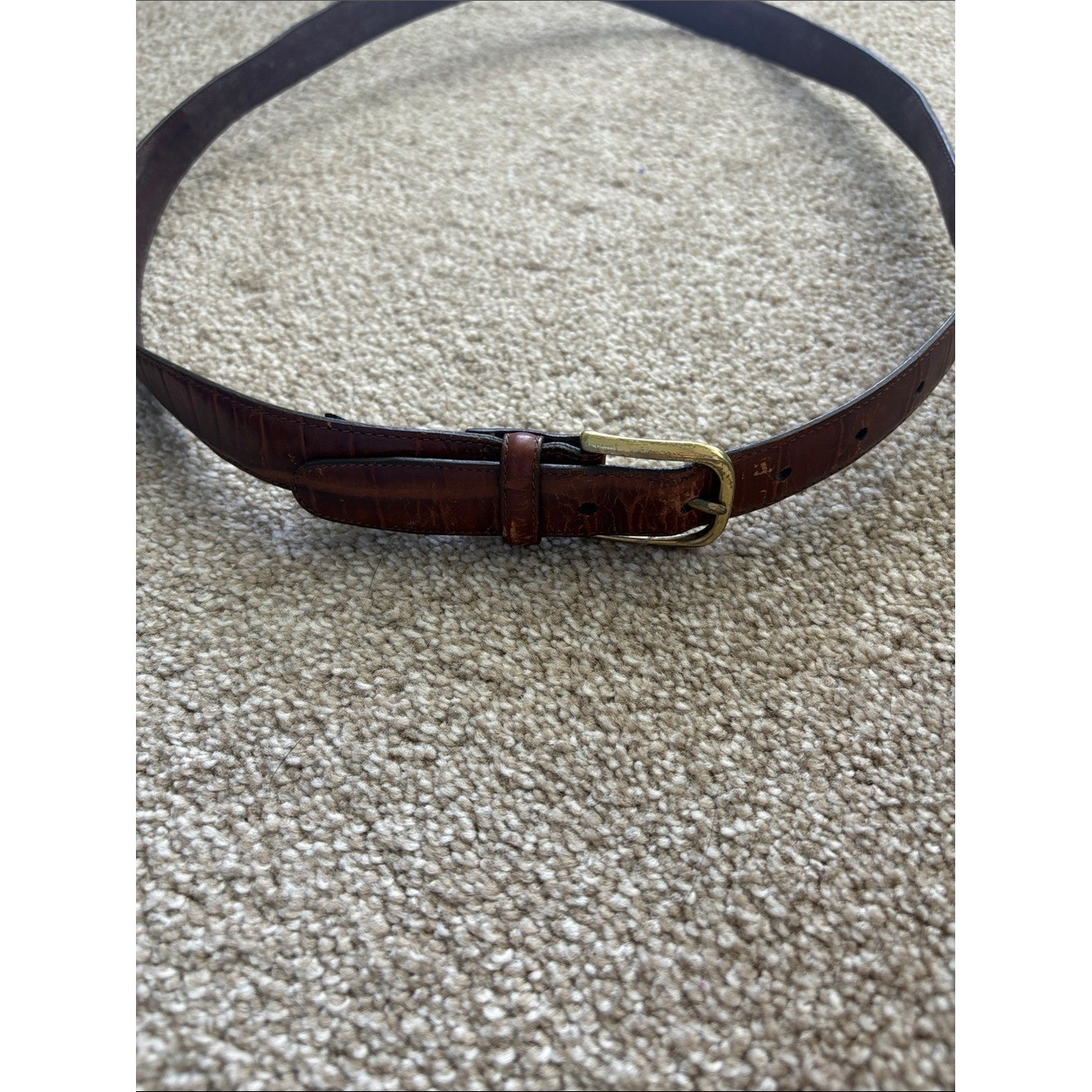 Vintage Brighton Brown Faux Croc Leather Textured Belt Gold Buckle Size 38 USA