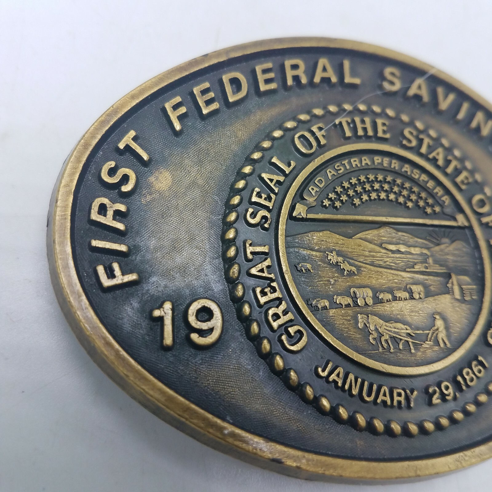Vintage 1983 First Federal Savings Bank of Newton Kansas Belt Buckle Limited Ed