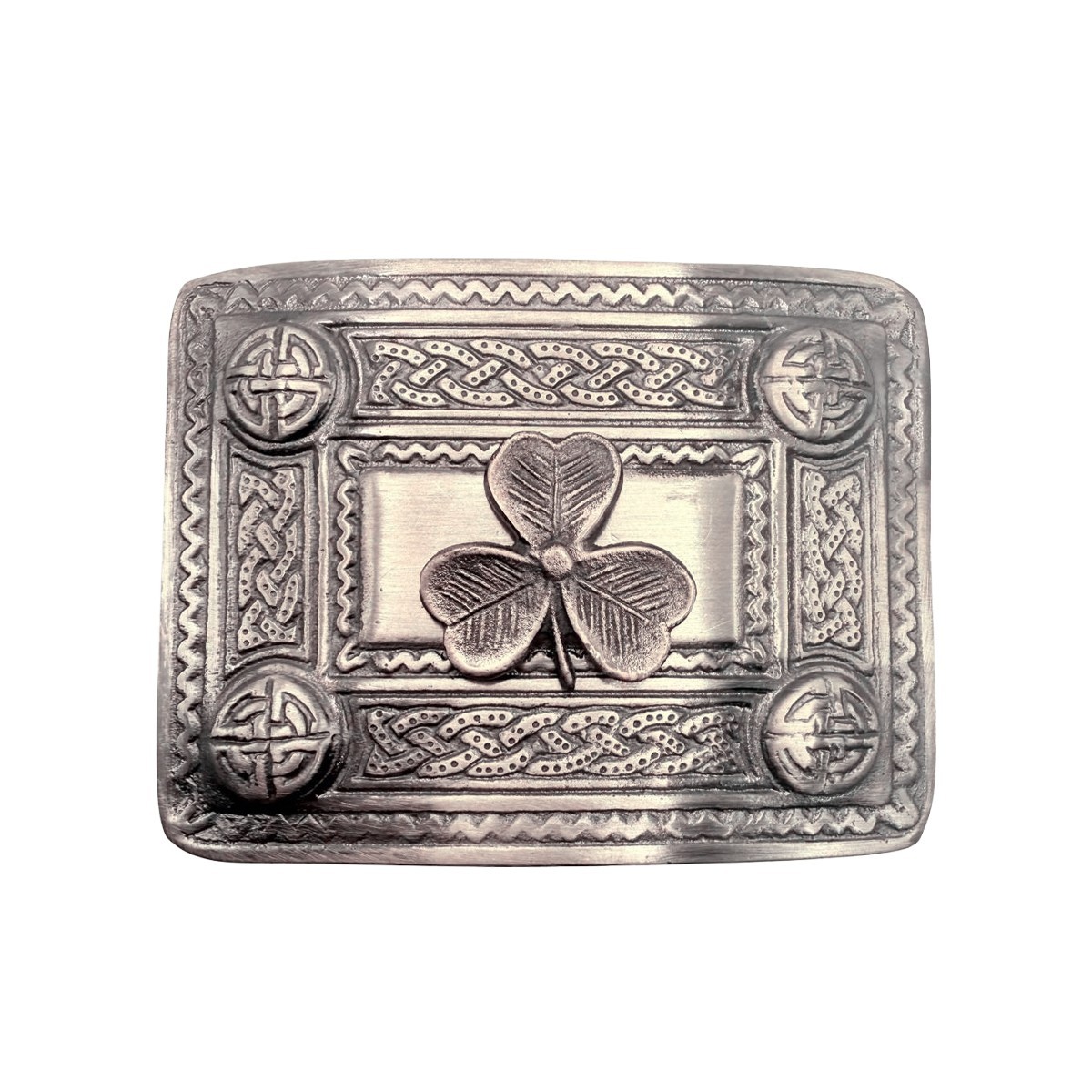Scottish Kilt Belt Buckle Irish Shamrock 4 Dome Mirror Design Brass Antique