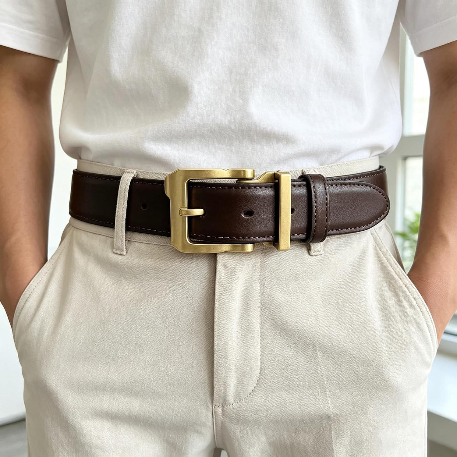 Premium Solid Brass Belt Buckle for Men, Antique Single Prong Replacement Buckle